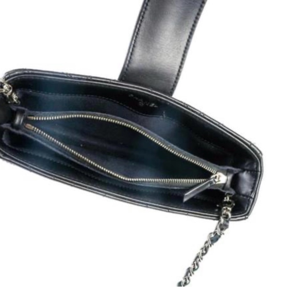 Chanel clutch on chain - crossbody in black lamb skin - silver studs! Authentic! - Picture 6 of 10